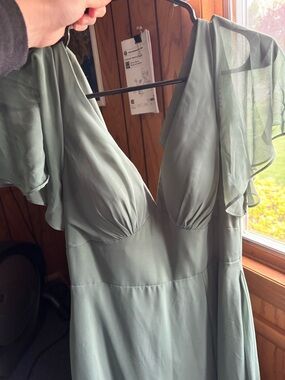Sage Green Flutter Sleeve V-Neck Dress